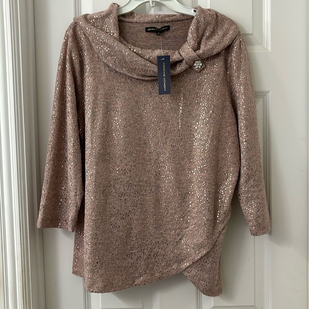 Adrianne Vittadini Size XL cowl neck pull over sweater.  NWT.  Pinkish/gray